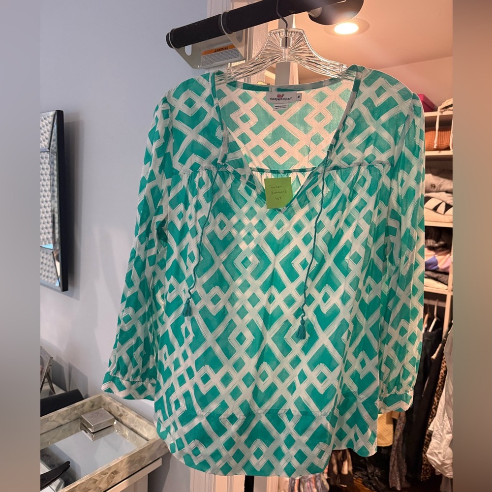 Vineyard Vines Women's Geometric Green Blouse
